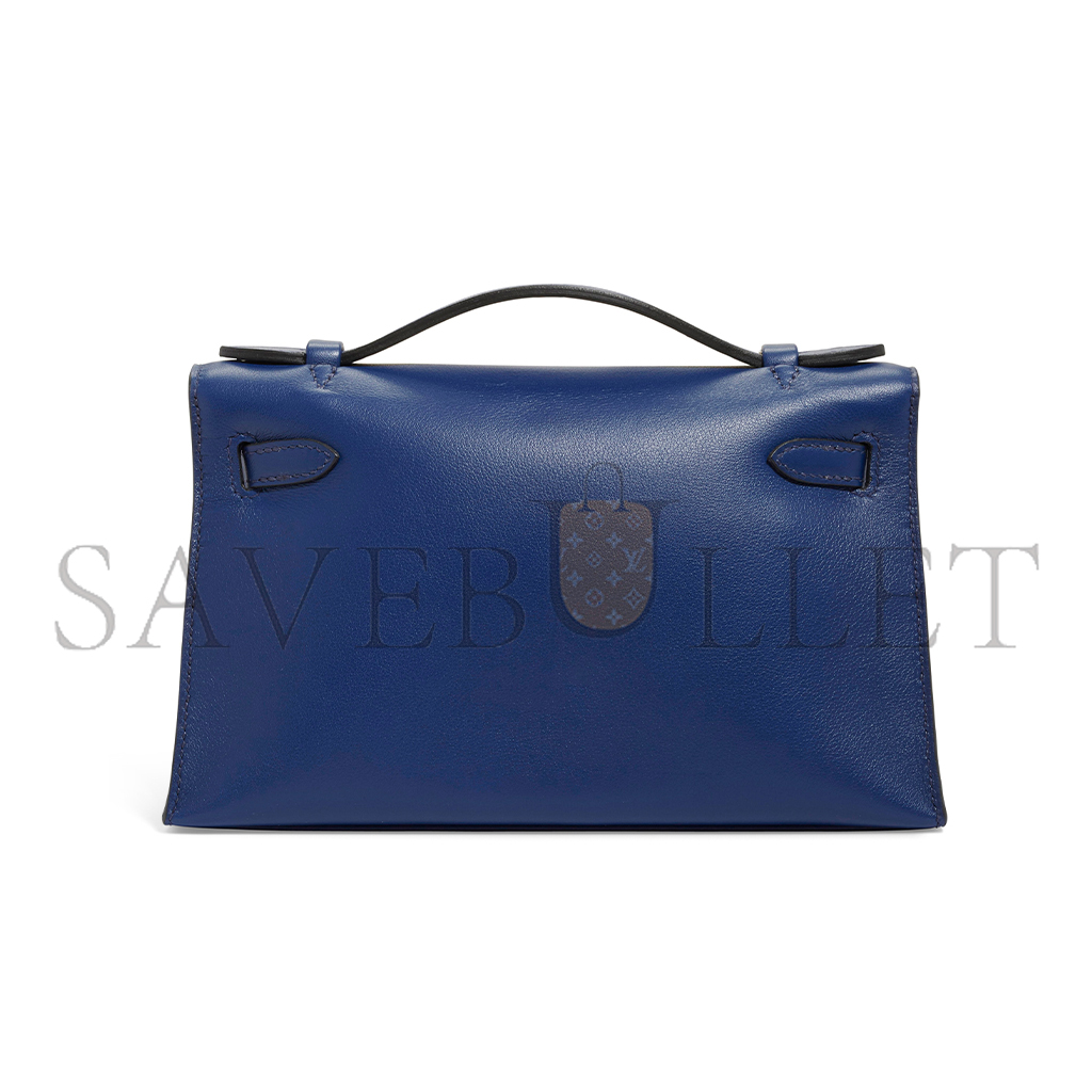 H**mes a bleu saphir swift leather kelly pochette with gold hardware (22*14*7cm)